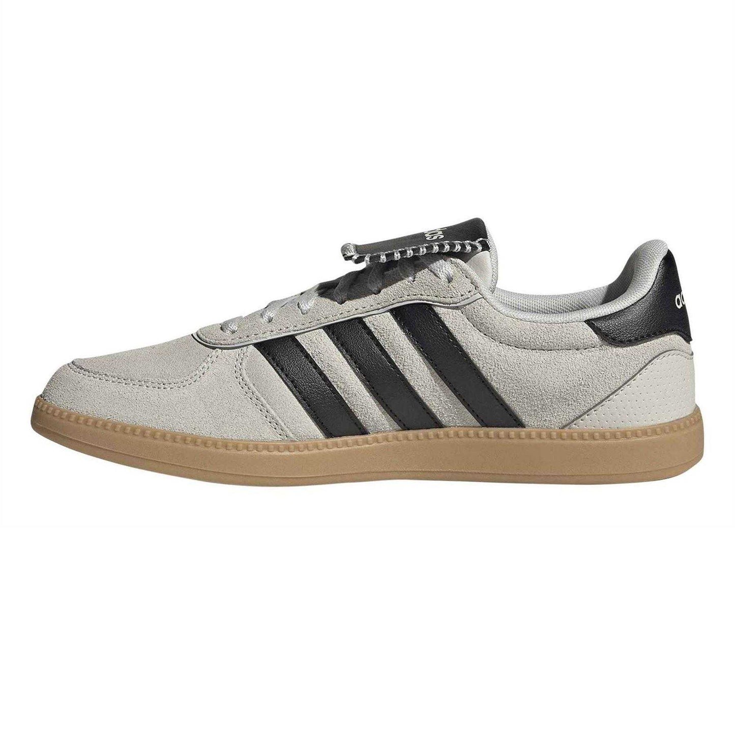 Grey-White-Gum - Side - Adidas Womens-Ladies 3 Stripes Suede Trainers
