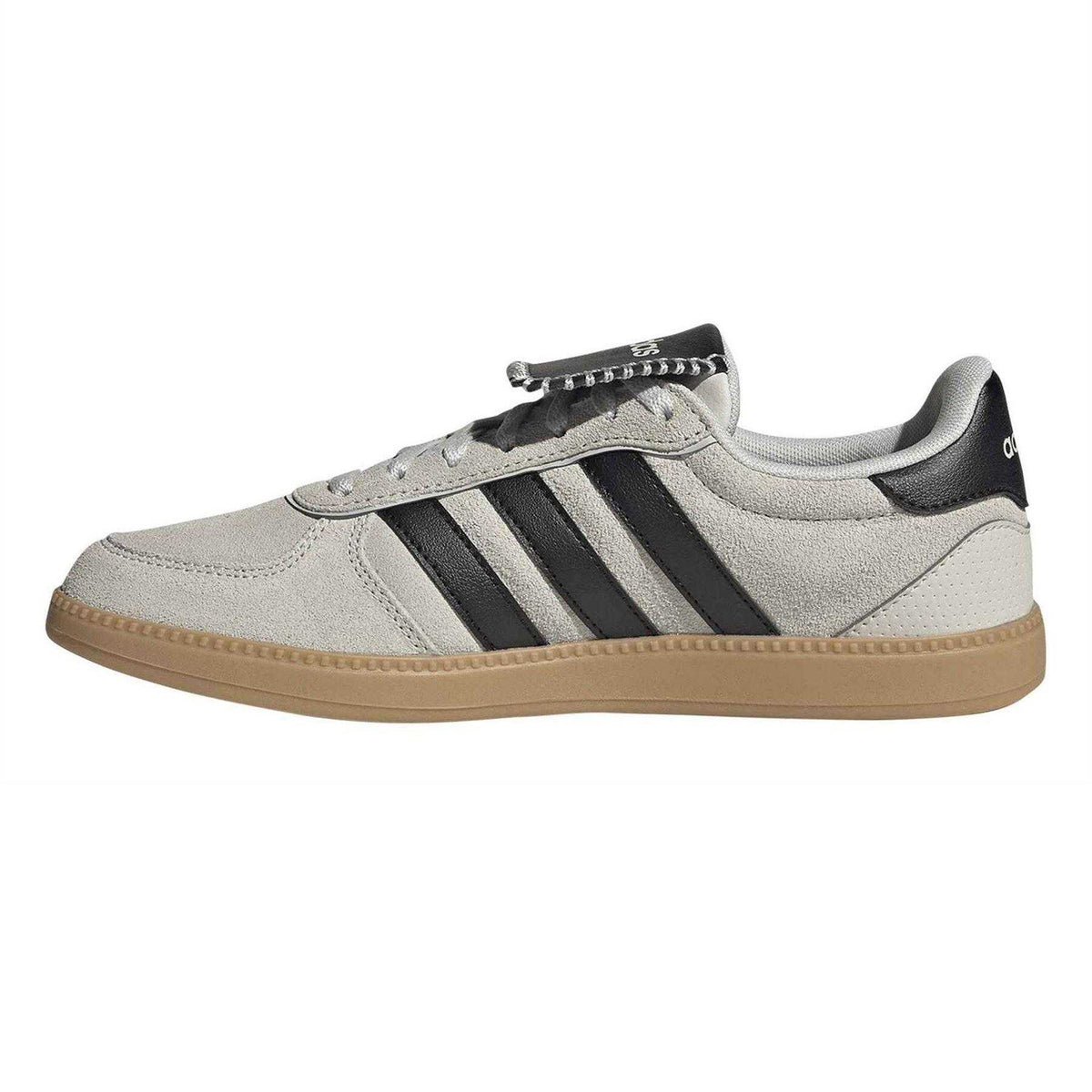 Grey-White-Gum - Side - Adidas Womens-Ladies 3 Stripes Suede Trainers