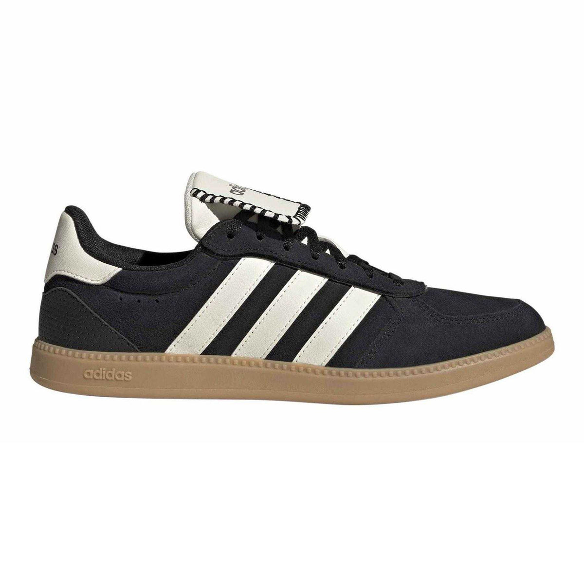 Black-White-Gum - Front - Adidas Womens-Ladies 3 Stripes Suede Trainers