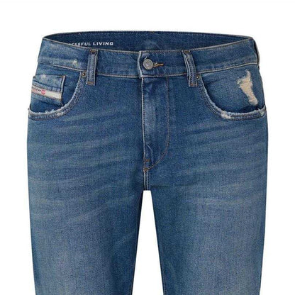 Blue Denim - Side - Diesel Mens 2019 D-Strukt Denim Distressed Slim Jeans
