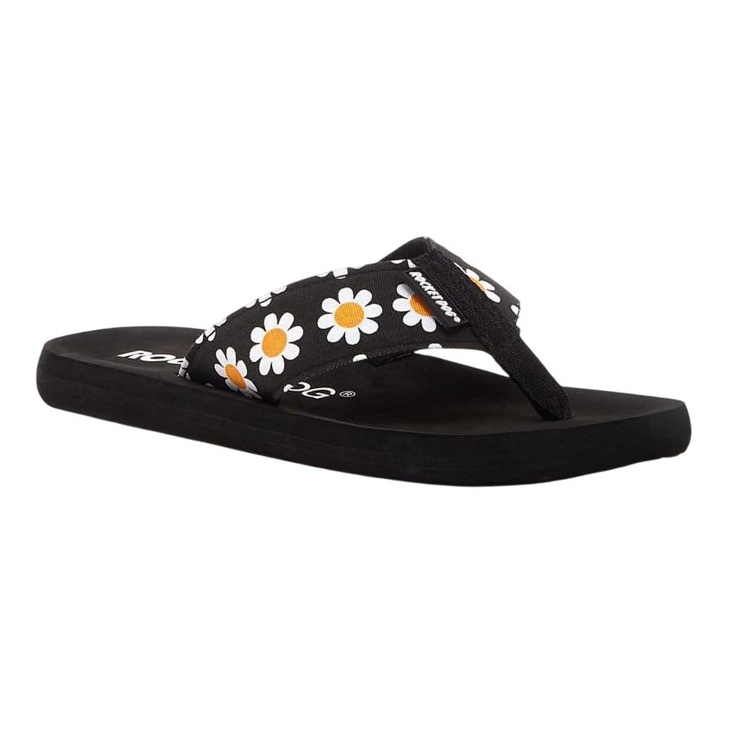 Black - Front - Rocket Dog Womens-Ladies Adios Daisy Flip Flops