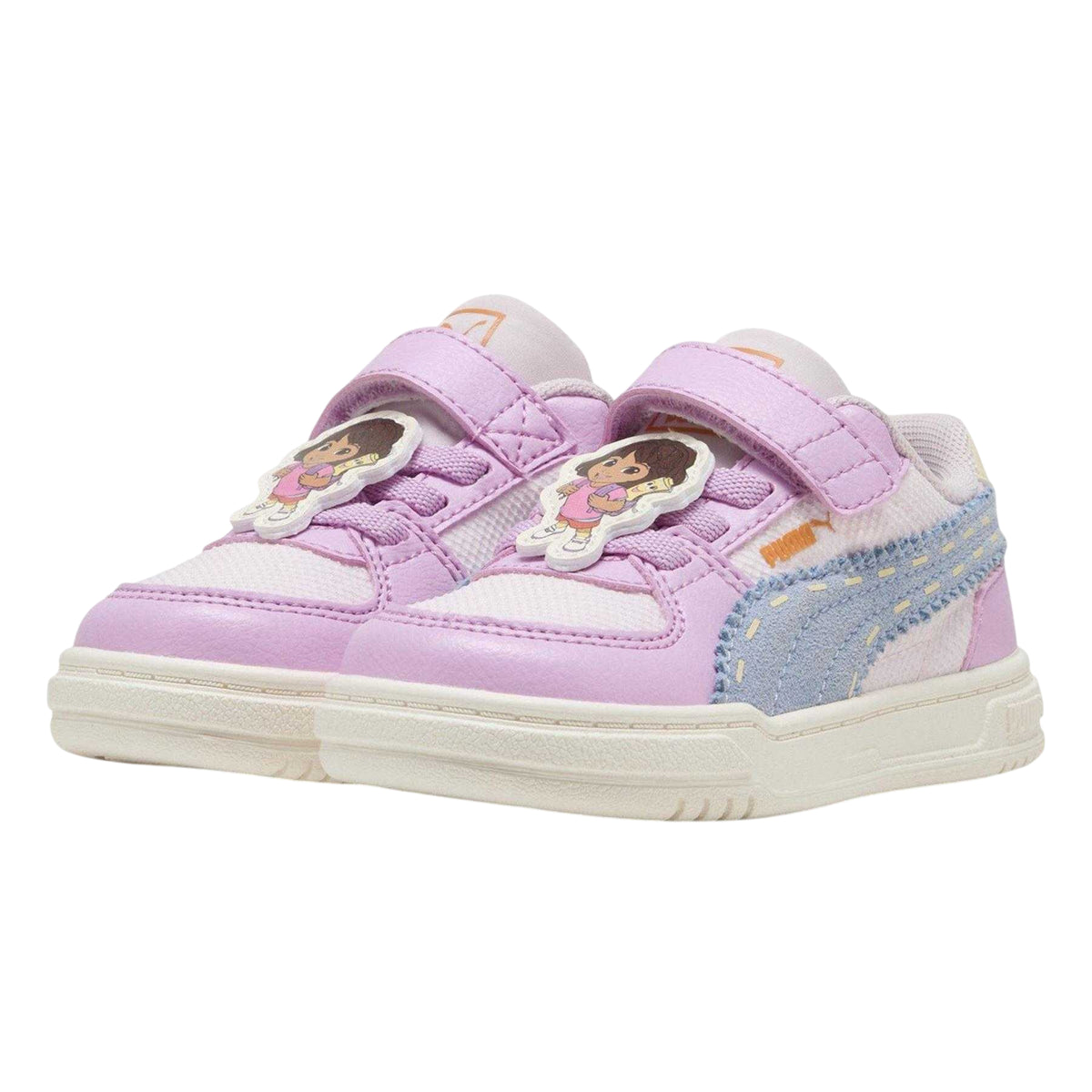 Mauve-Blue-Pink - Pack Shot - Puma Childrens-Kids Caven III Dora The Explorer Trainers