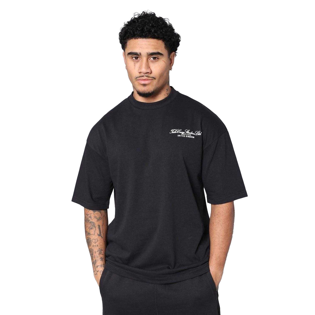Black - Side - Tela Cruz Mens Oversized T-Shirt