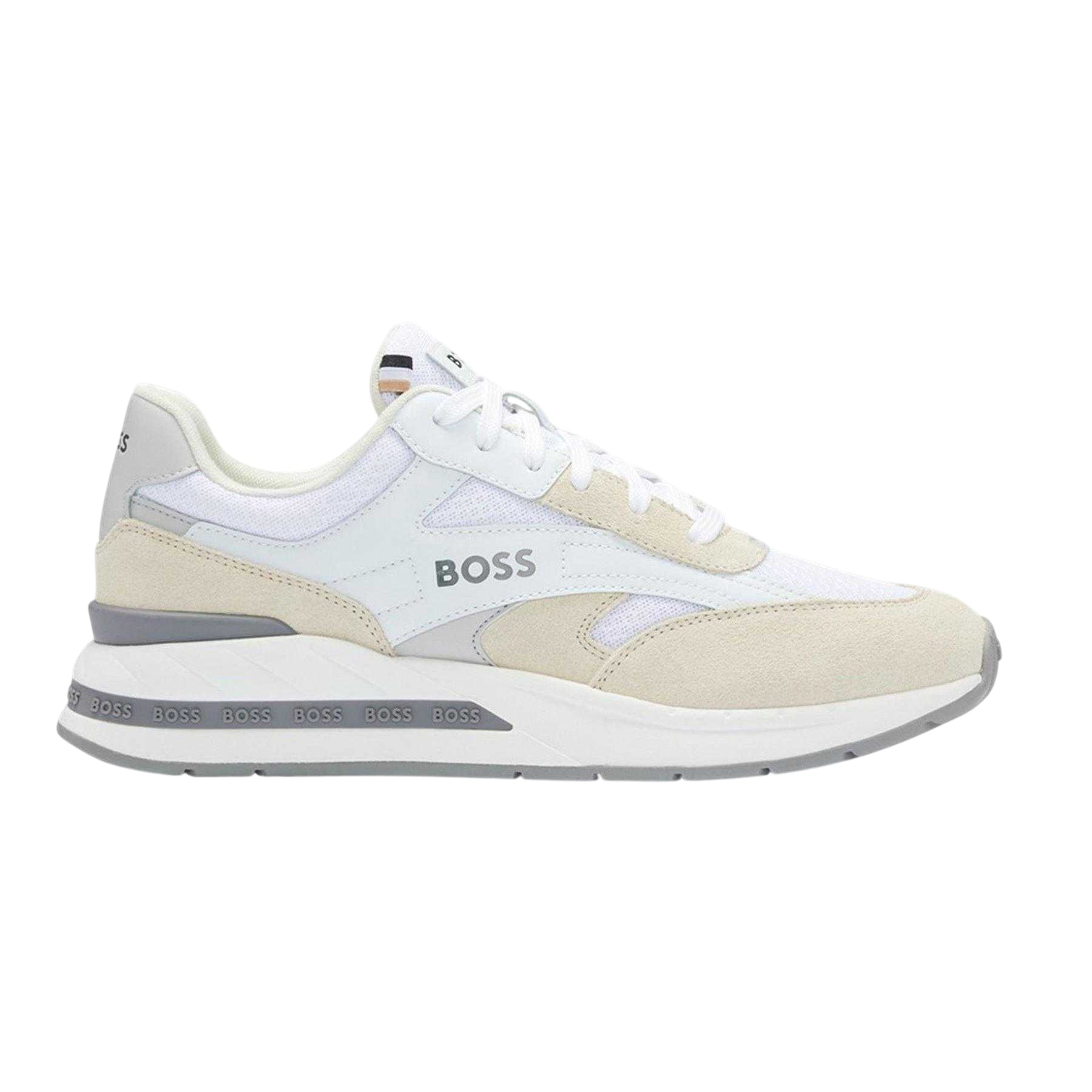 White - Front - Boss Mens Kurt Runn Dual Fabric Trainers