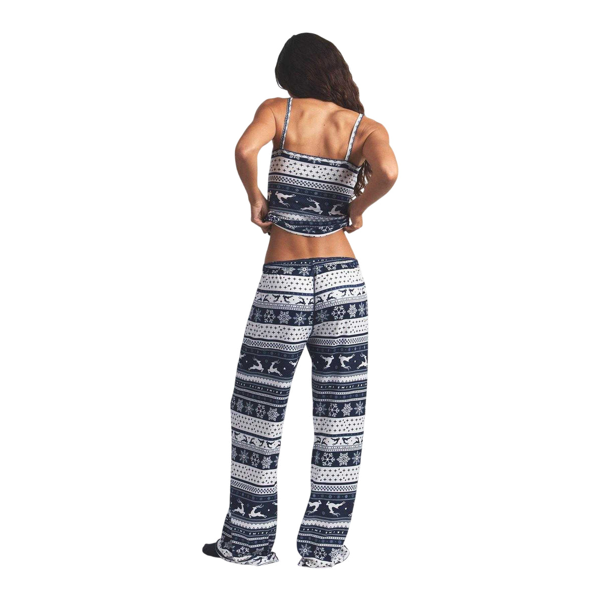 Navy - Back - Skims Womens-Ladies Plush Reindeer Logo Pyjama Bottoms