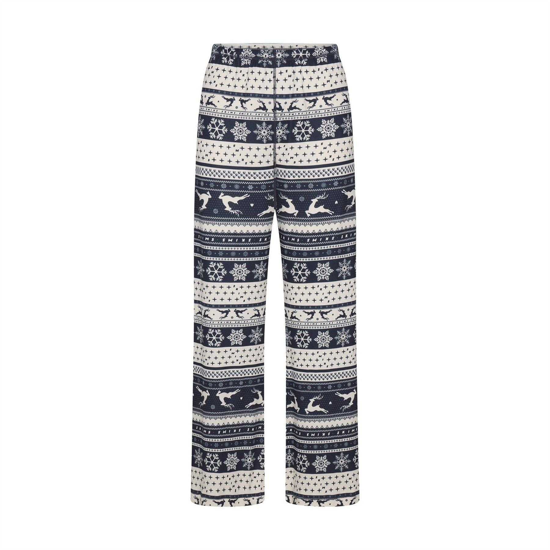 Navy - Front - Skims Womens-Ladies Plush Reindeer Logo Pyjama Bottoms