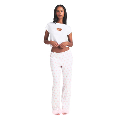 White - Lifestyle - Skims Womens-Ladies Pointelle Hearts Straight Leg Pyjama Bottoms