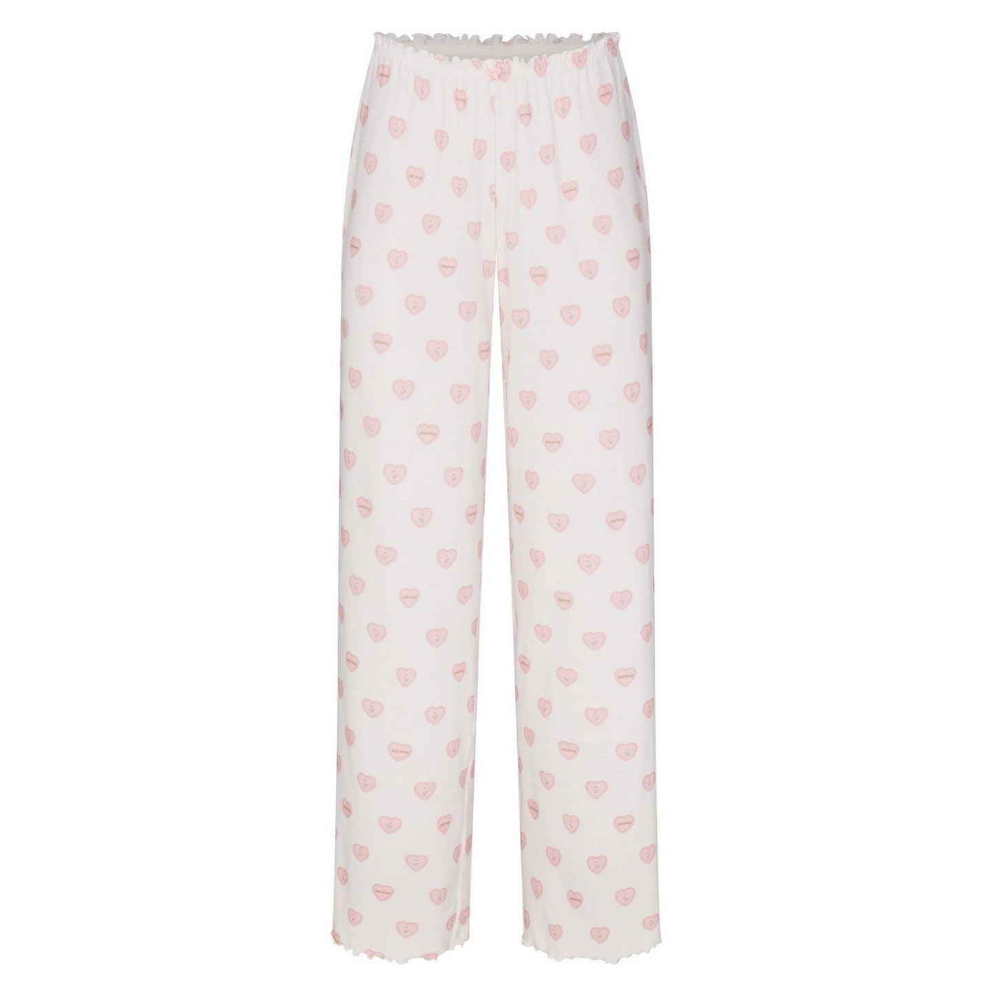 White - Front - Skims Womens-Ladies Pointelle Hearts Straight Leg Pyjama Bottoms