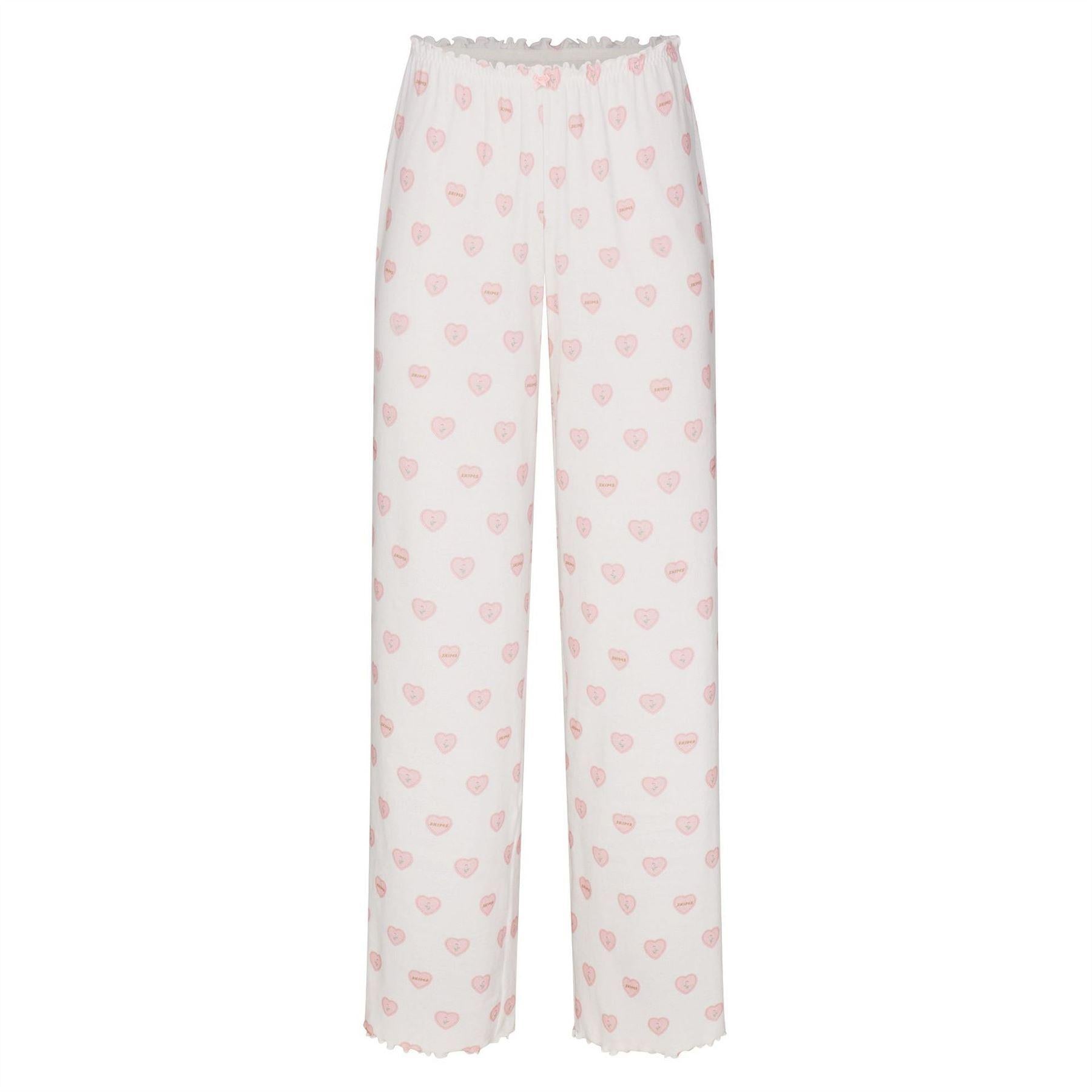 White - Front - Skims Womens-Ladies Pointelle Hearts Straight Leg Pyjama Bottoms