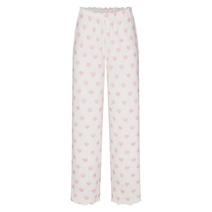 White - Front - Skims Womens-Ladies Pointelle Hearts Straight Leg Pyjama Bottoms