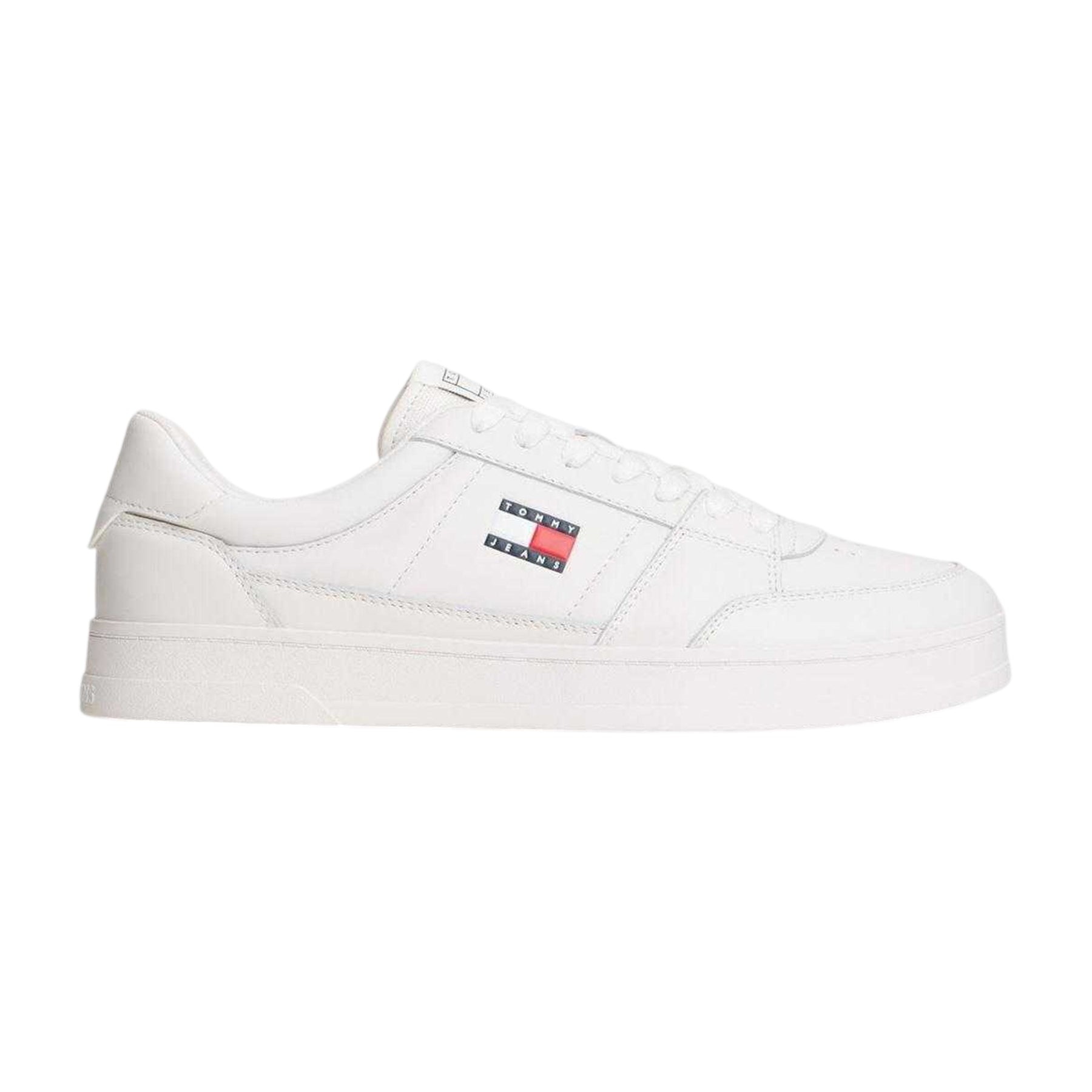 Ecru - Front - Tommy Jeans Mens Greenwich Leather Flat Trainers