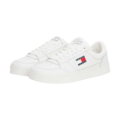 Ecru - Pack Shot - Tommy Jeans Mens Greenwich Leather Flat Trainers