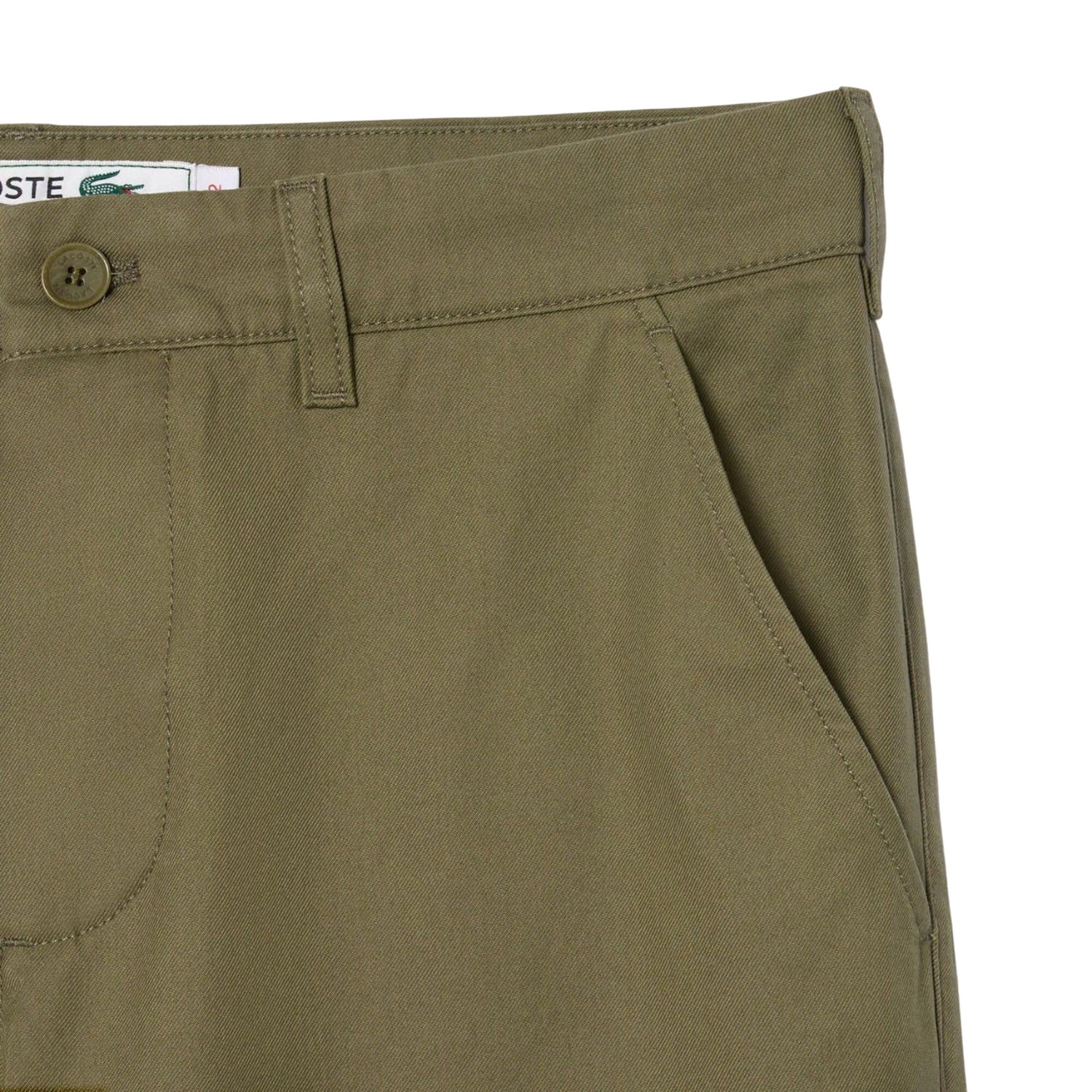 Khaki Green - Side - Lacoste Mens Cotton Twill Straight Chinos