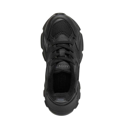Black - Side - Lacoste Childrens-Kids L003 Neo Suede Chunky Flat Trainers