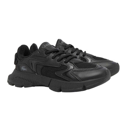 Black - Pack Shot - Lacoste Childrens-Kids L003 Neo Suede Chunky Flat Trainers