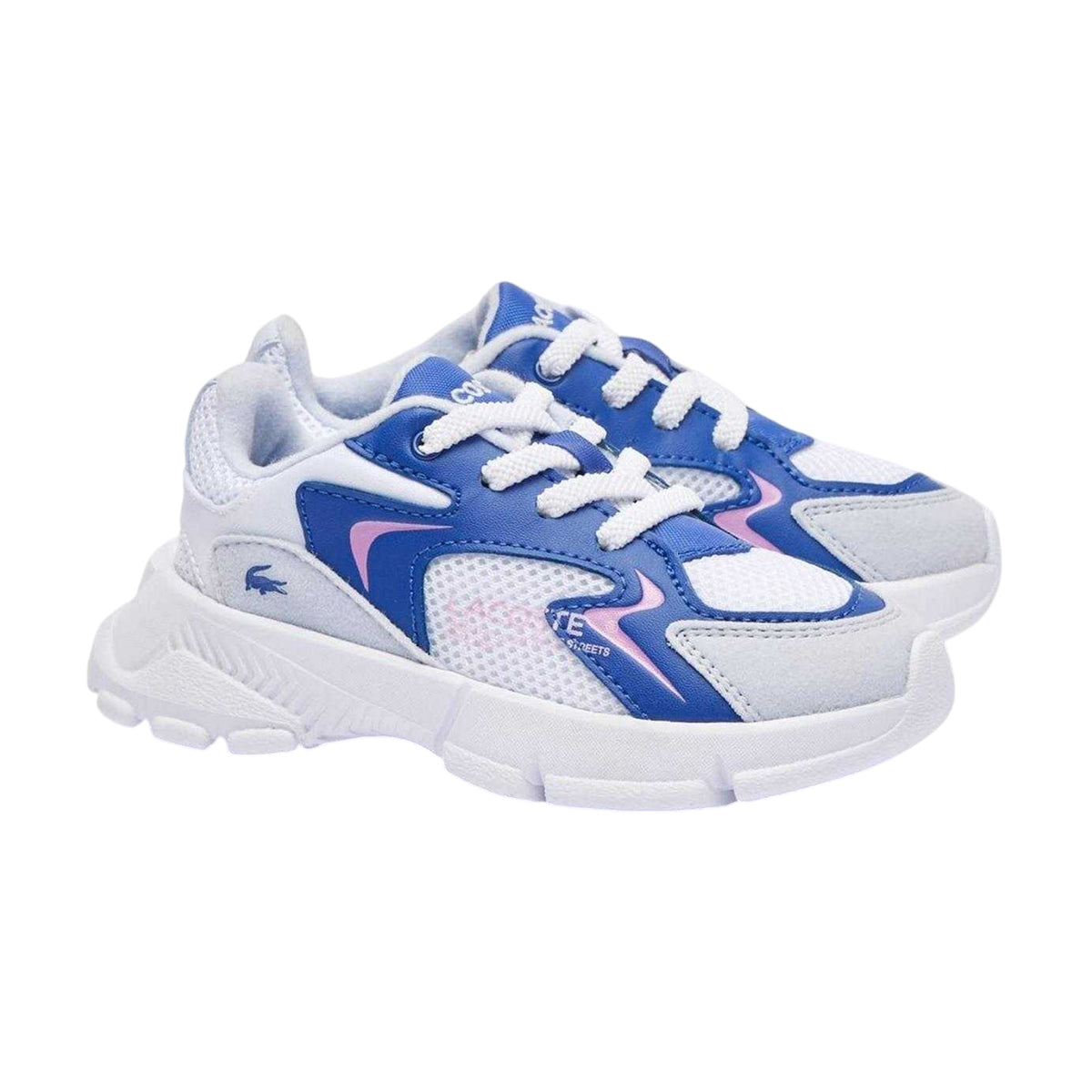 Light Blue - Pack Shot - Lacoste Childrens-Kids L003 Neo Suede Chunky Flat Trainers