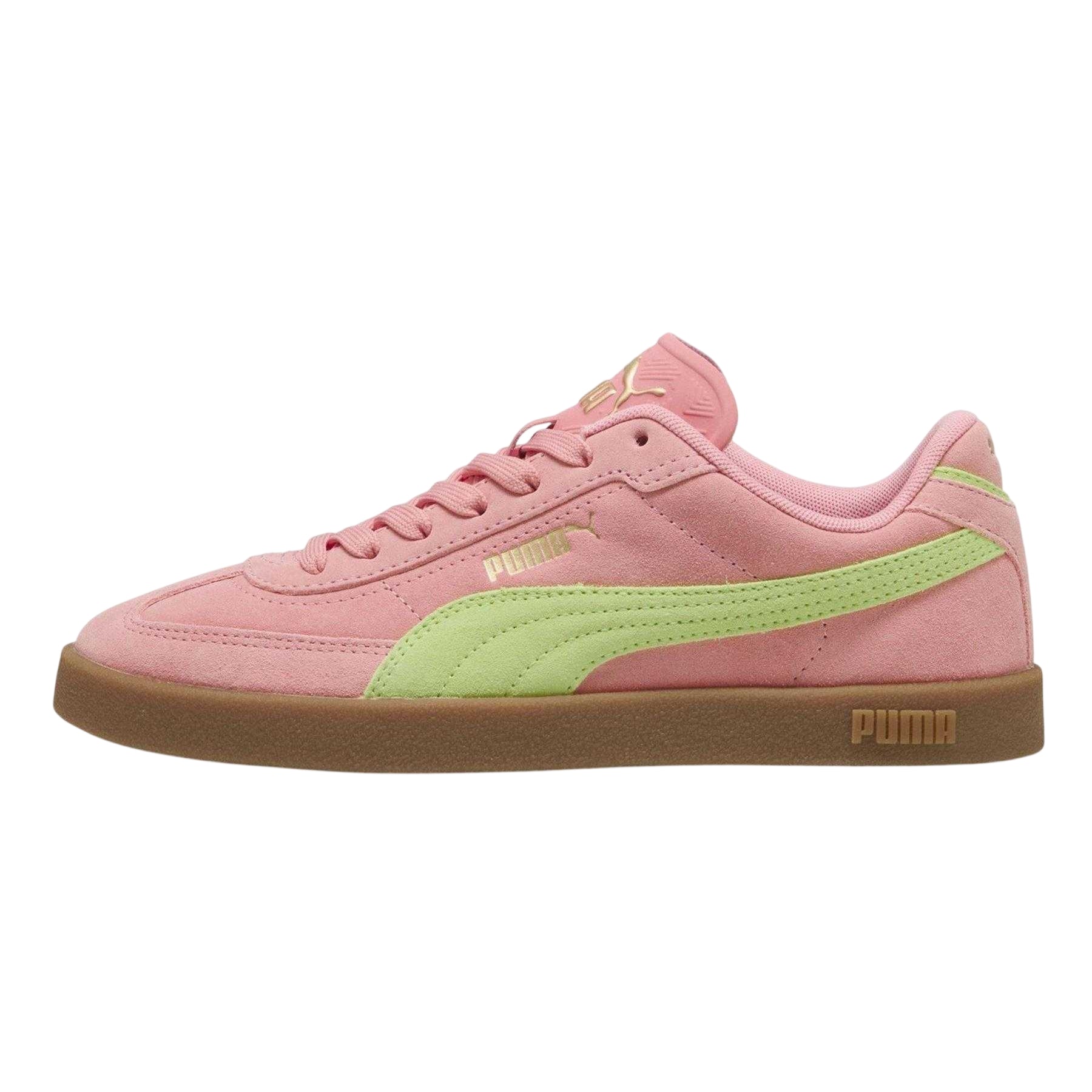 Pink-Yellow - Side - Puma Mens Club Suede Flat Trainers