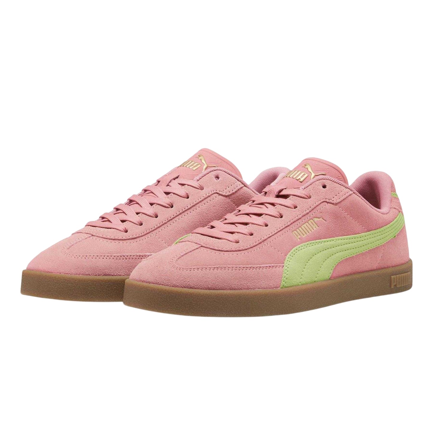 Pink-Yellow - Close up - Puma Mens Club Suede Flat Trainers
