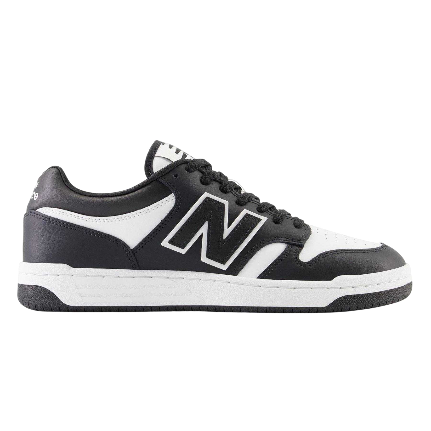 Black-White - Front - New Balance Mens 480 Leather Trainers