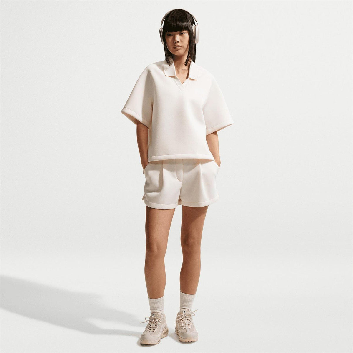 Chalk - Lifestyle - Nike Womens-Ladies Fleece Short-Sleeved Polo Shirt