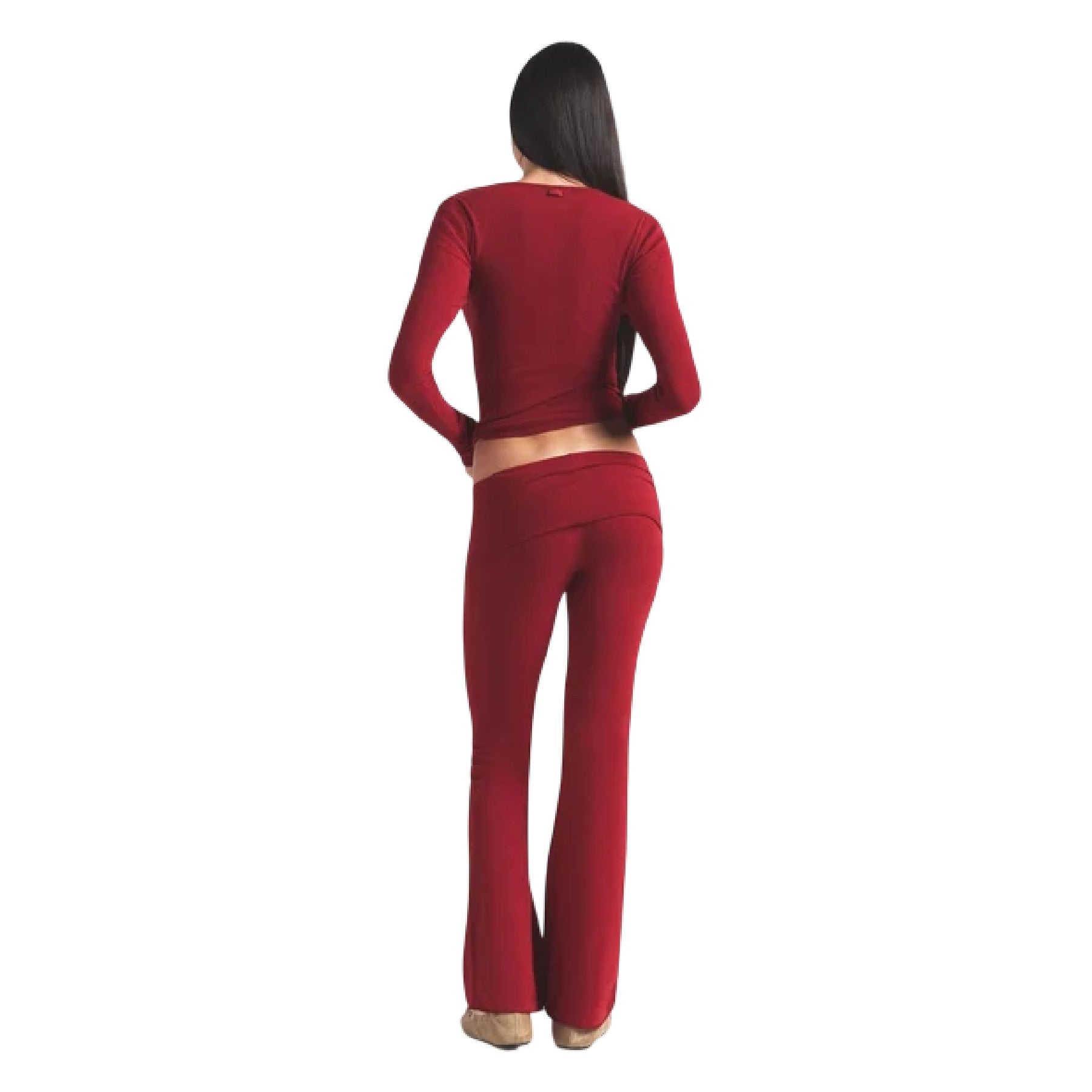 Brick - Back - Skims Womens-Ladies Cotton Jersey Foldover Trousers