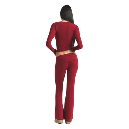Brick - Back - Skims Womens-Ladies Cotton Jersey Foldover Trousers