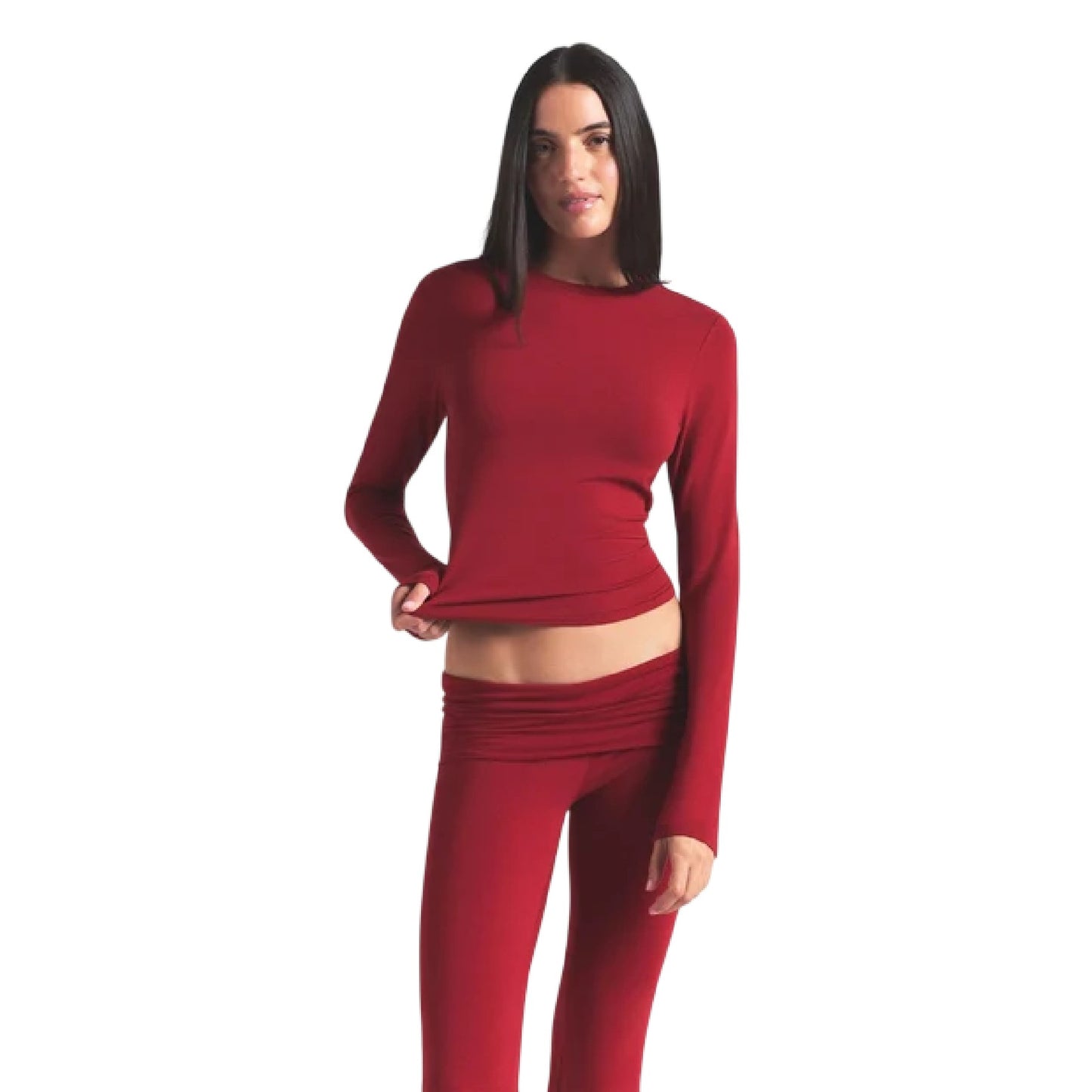 Brick - Side - Skims Womens-Ladies Cotton Jersey Foldover Trousers