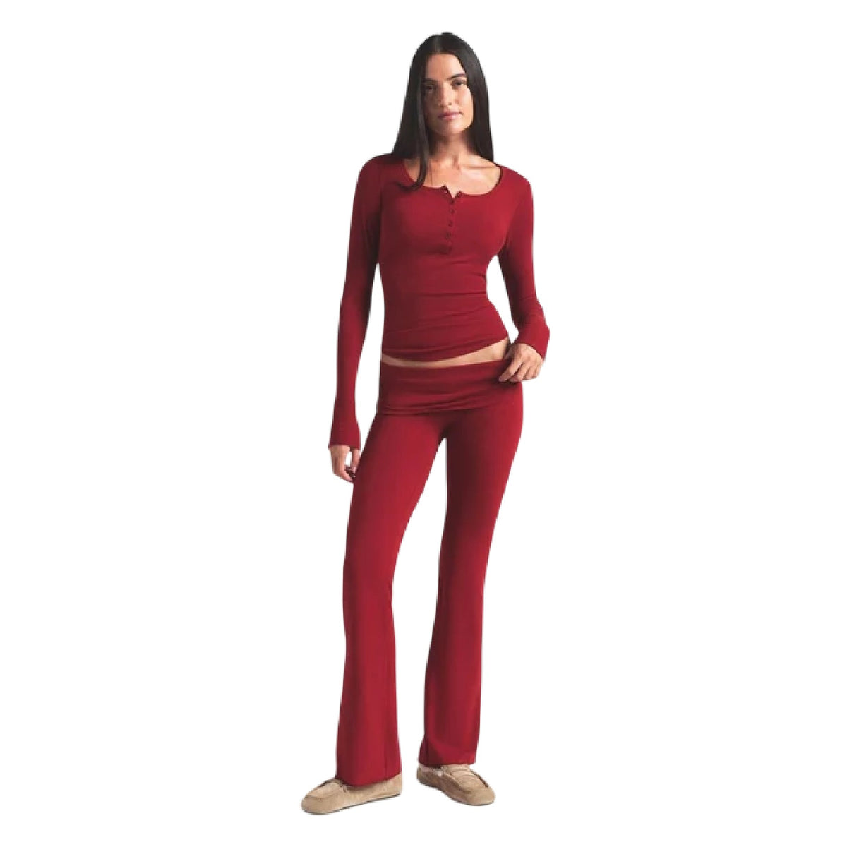 Brick - Lifestyle - Skims Womens-Ladies Cotton Jersey Foldover Trousers