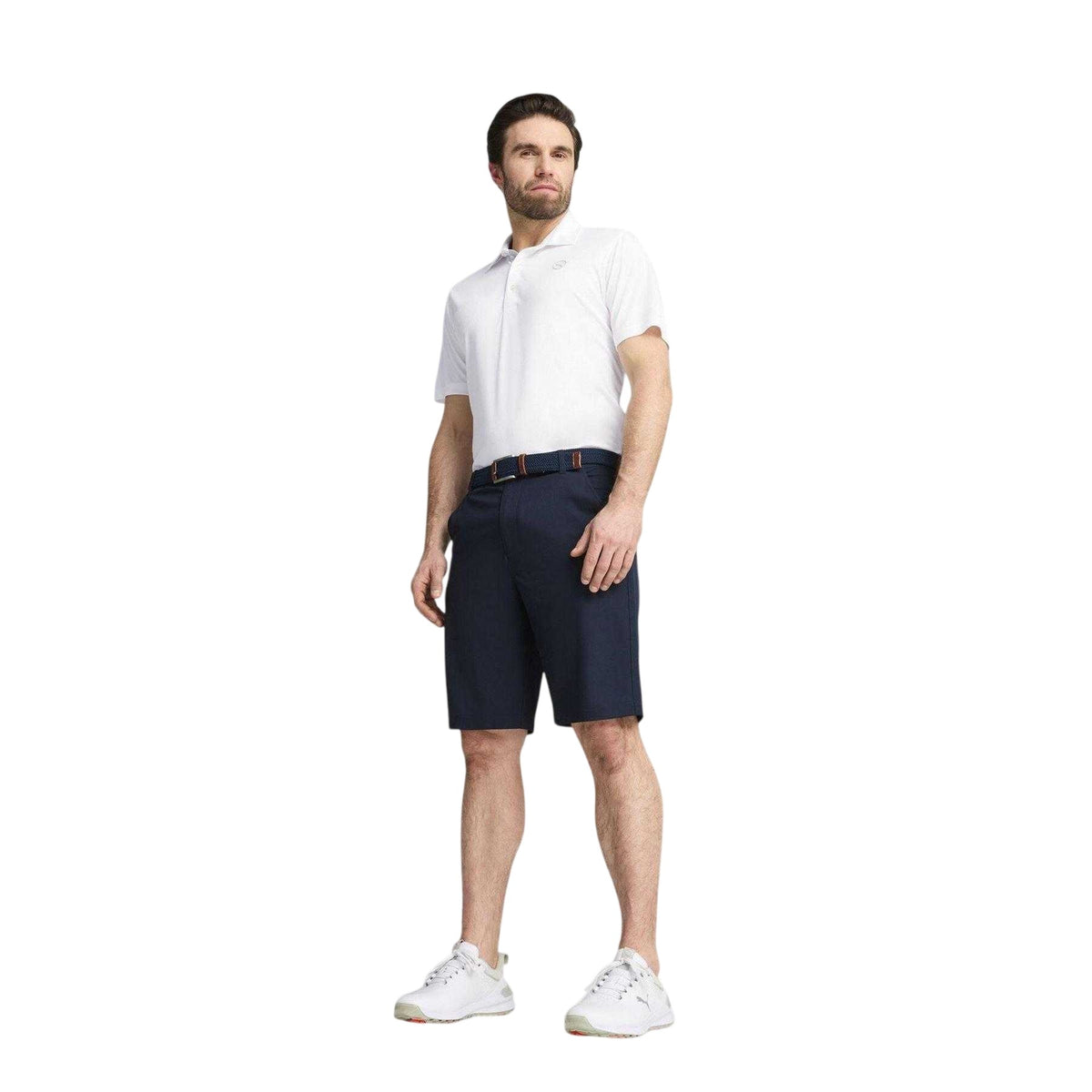White - Pack Shot - Puma Mens Pure 2.0 Embroidered Logo Long-Sleeved Polo Shirt