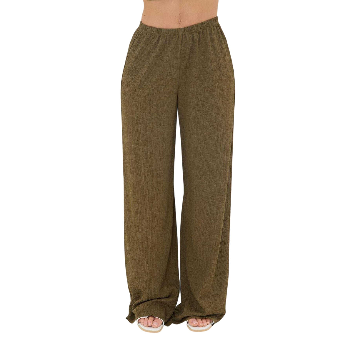 Khaki Green - Front - I Saw It First Womens-Ladies Palazzo Wide Leg Trousers