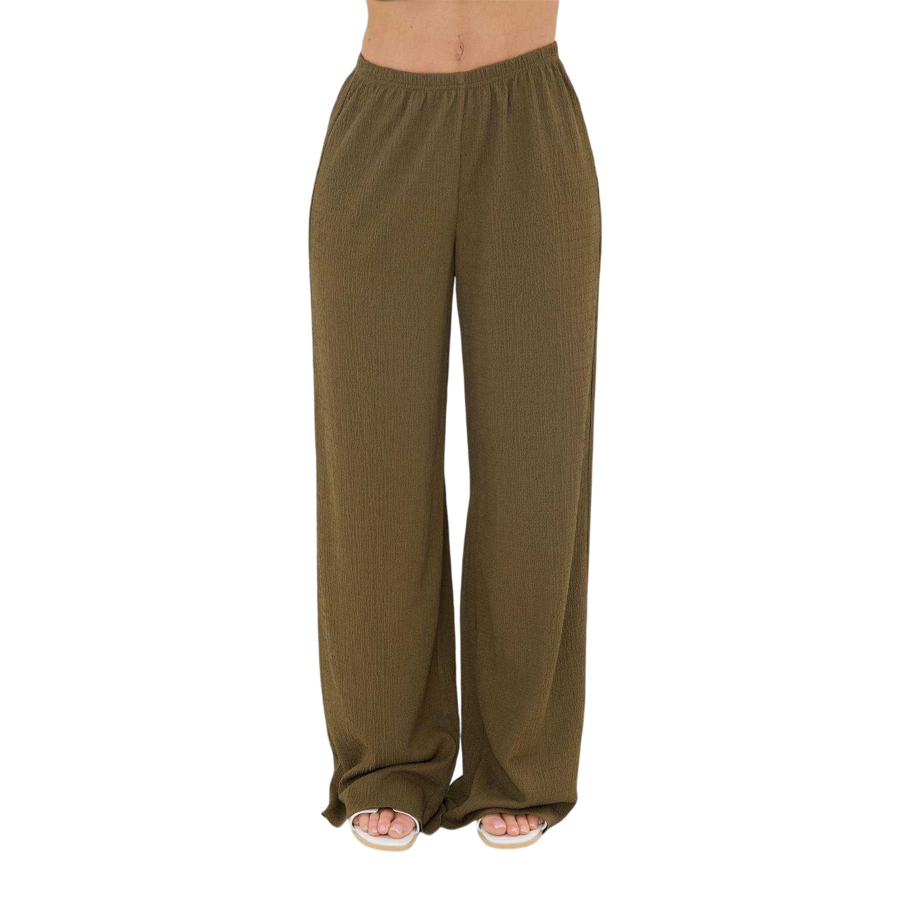 Khaki Green - Front - I Saw It First Womens-Ladies Palazzo Wide Leg Trousers