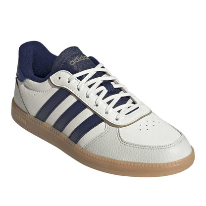 White-Blue - Pack Shot - Adidas Womens-Ladies Breaknet 3 Stripes Leather Trainers