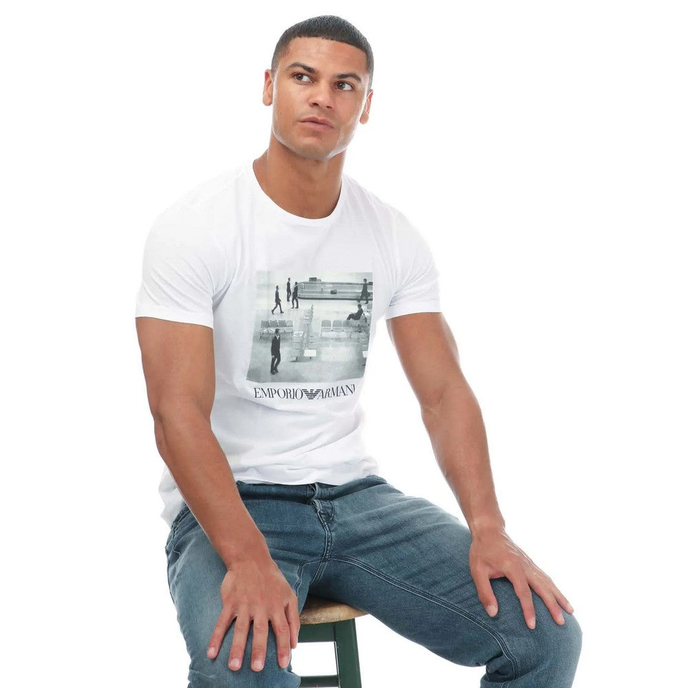 White - Lifestyle - Armani Mens Printed Crew Neck T-Shirt