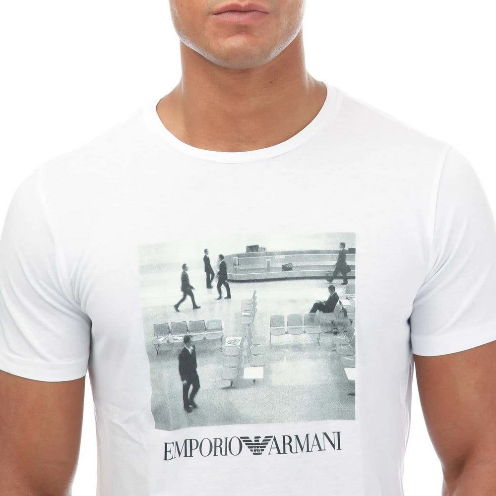 White - Side - Armani Mens Printed Crew Neck T-Shirt