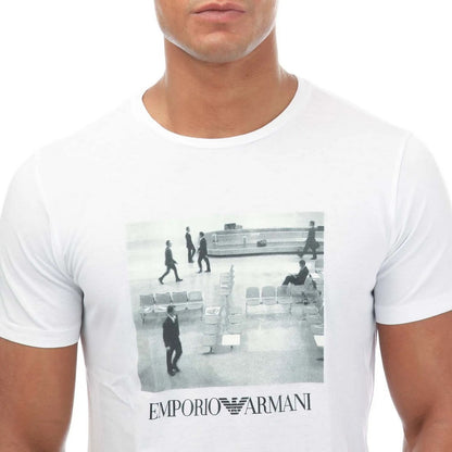 White - Side - Armani Mens Printed Crew Neck T-Shirt