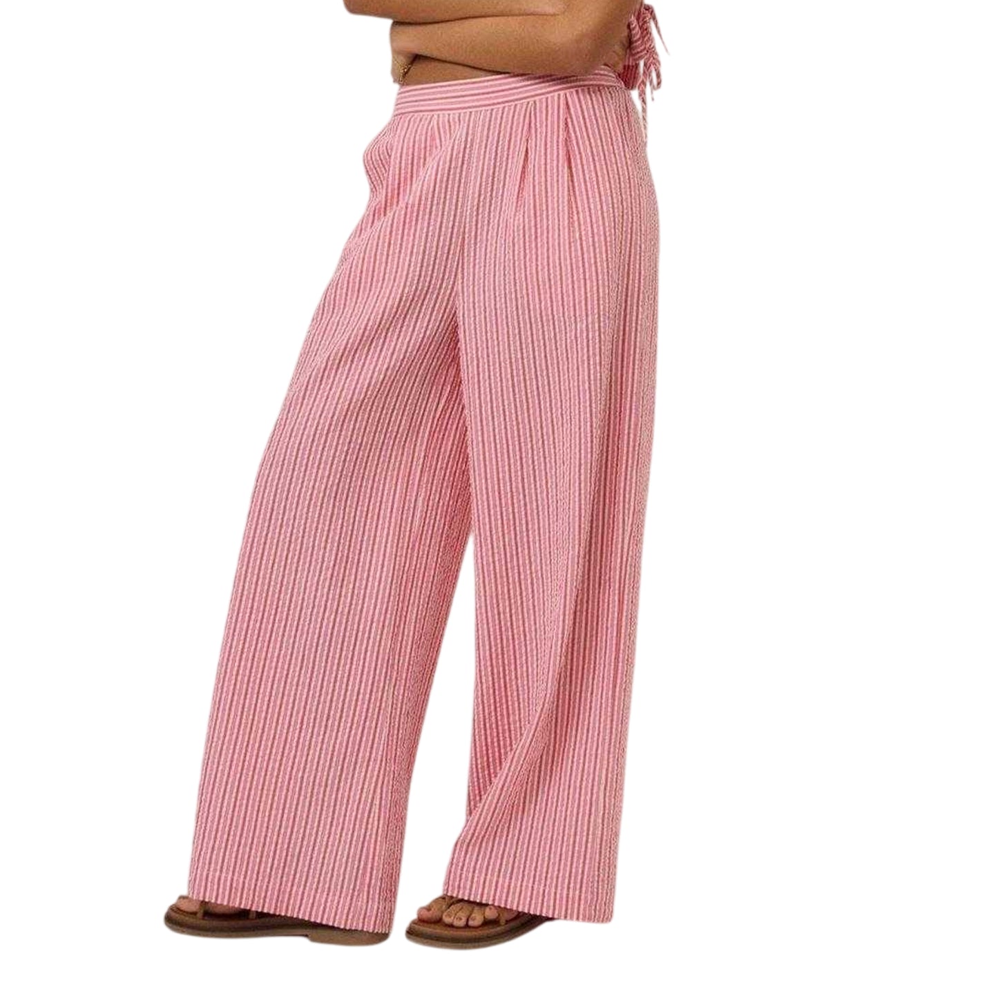 Multicoloured - Front - Nobody's Child Womens-Ladies Parker Cotton Striped Wide Leg Trousers