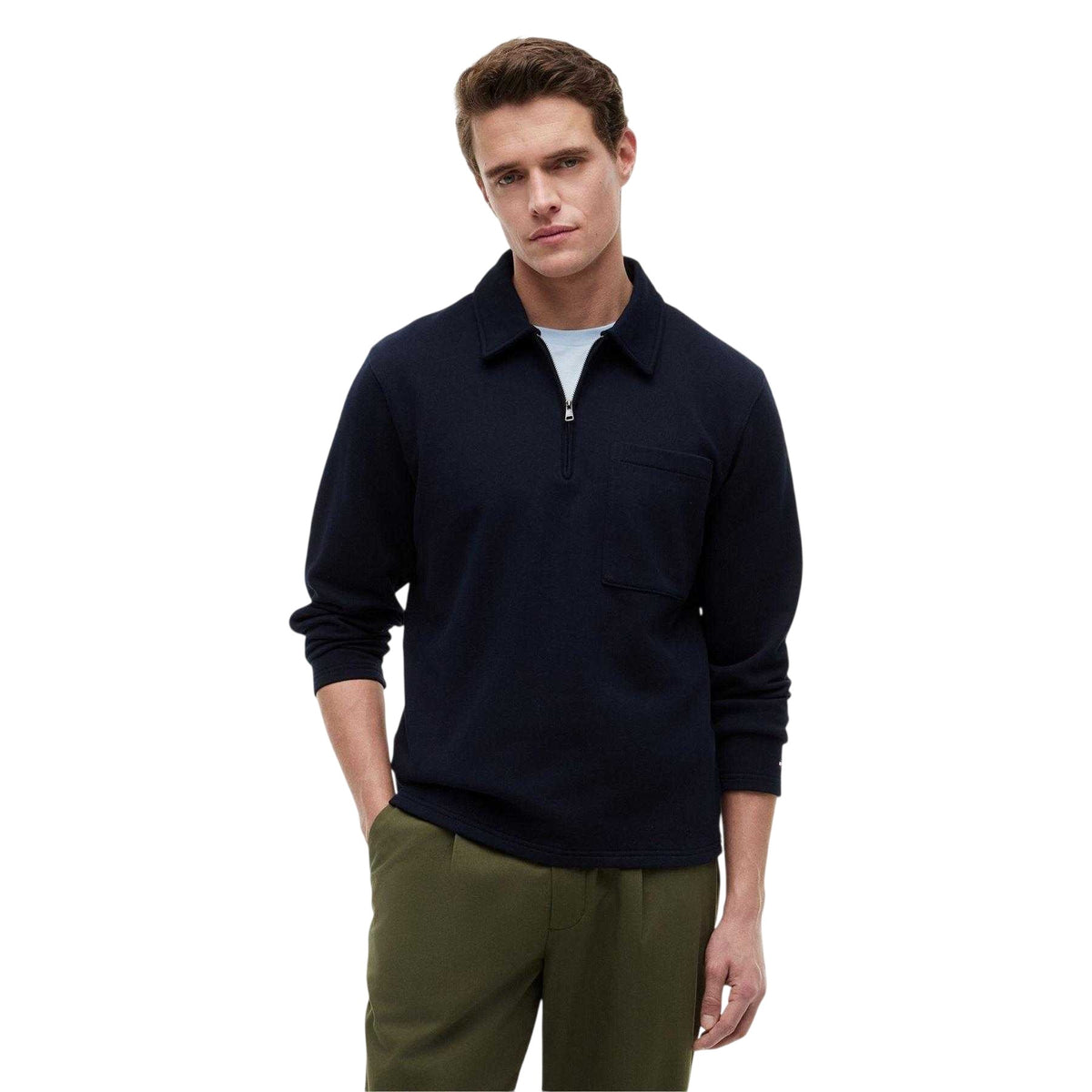 Desert Sky - Side - Tommy Hilfiger Mens Fleece Quarter Zip Polo Shirt