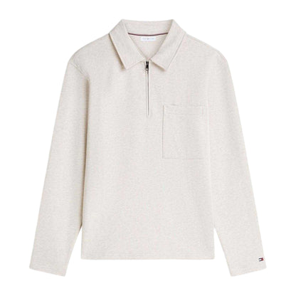 Heather Oat - Front - Tommy Hilfiger Mens Fleece Quarter Zip Polo Shirt