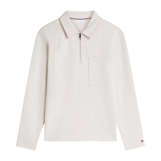Heather Oat - Front - Tommy Hilfiger Mens Fleece Quarter Zip Polo Shirt