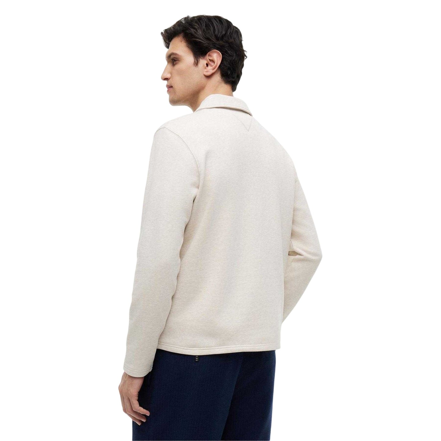 Heather Oat - Back - Tommy Hilfiger Mens Fleece Quarter Zip Polo Shirt