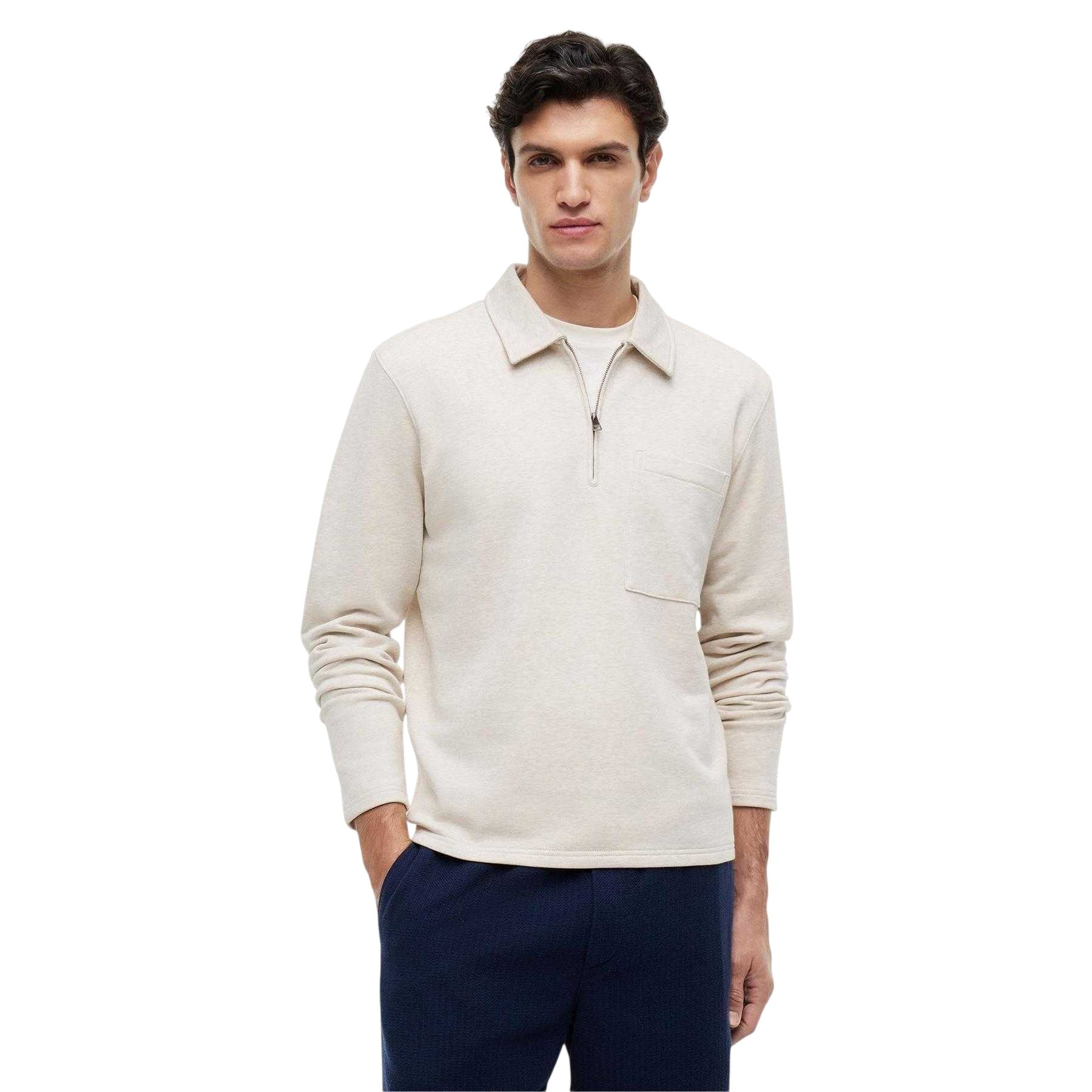 Heather Oat - Side - Tommy Hilfiger Mens Fleece Quarter Zip Polo Shirt
