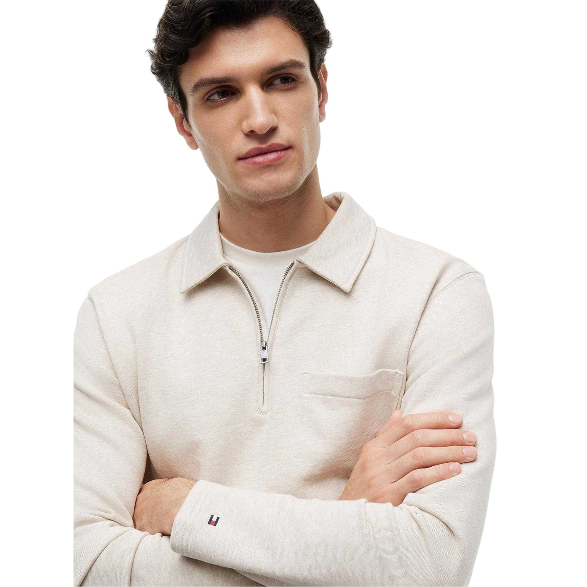 Heather Oat - Lifestyle - Tommy Hilfiger Mens Fleece Quarter Zip Polo Shirt