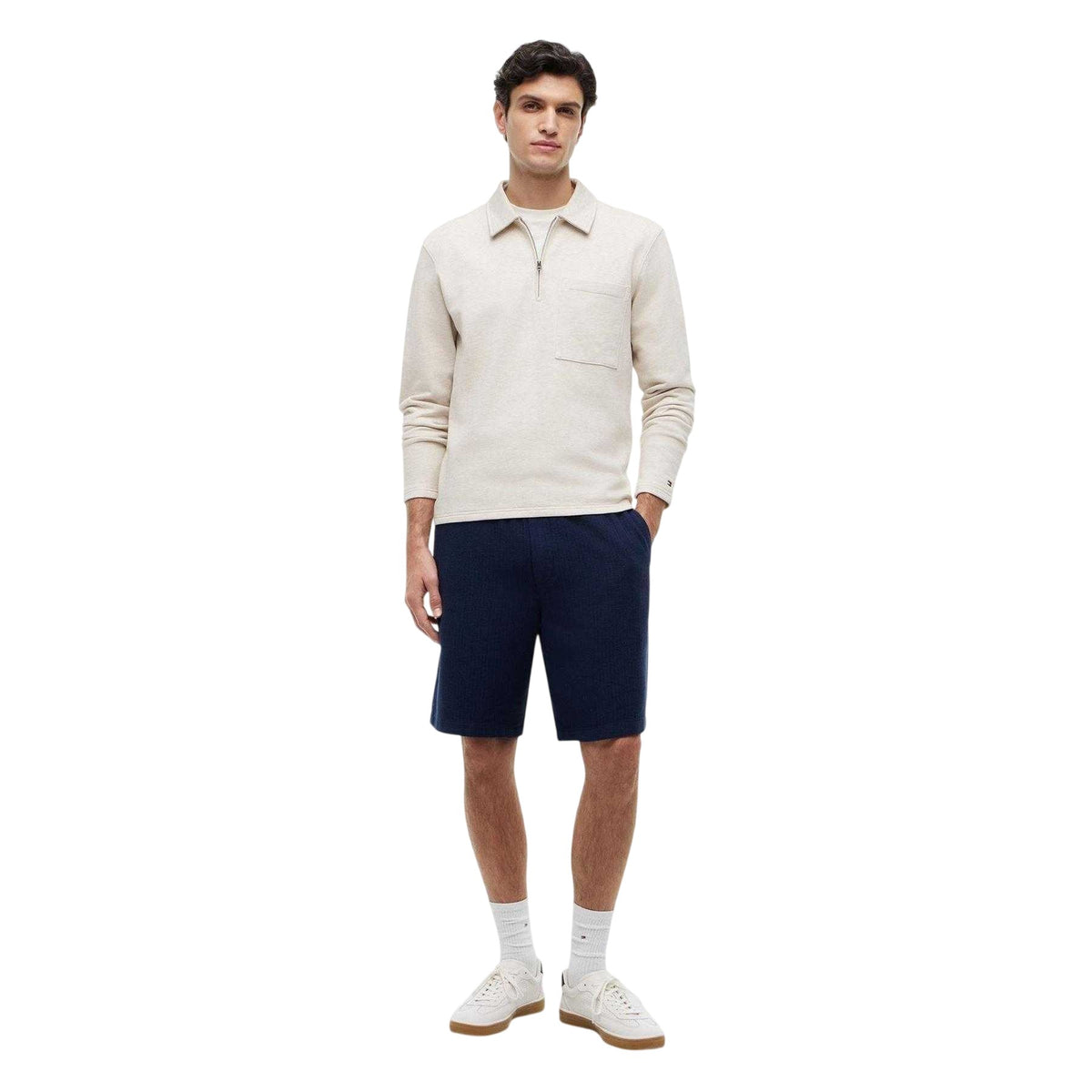 Heather Oat - Pack Shot - Tommy Hilfiger Mens Fleece Quarter Zip Polo Shirt