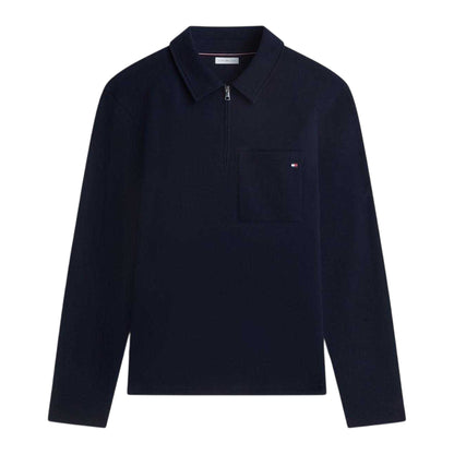 Desert Sky - Front - Tommy Hilfiger Mens Fleece Quarter Zip Polo Shirt
