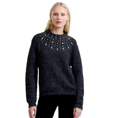 Grey - Side - French Connection Womens-Ladies Tatiana Pearl Knitted Jumper