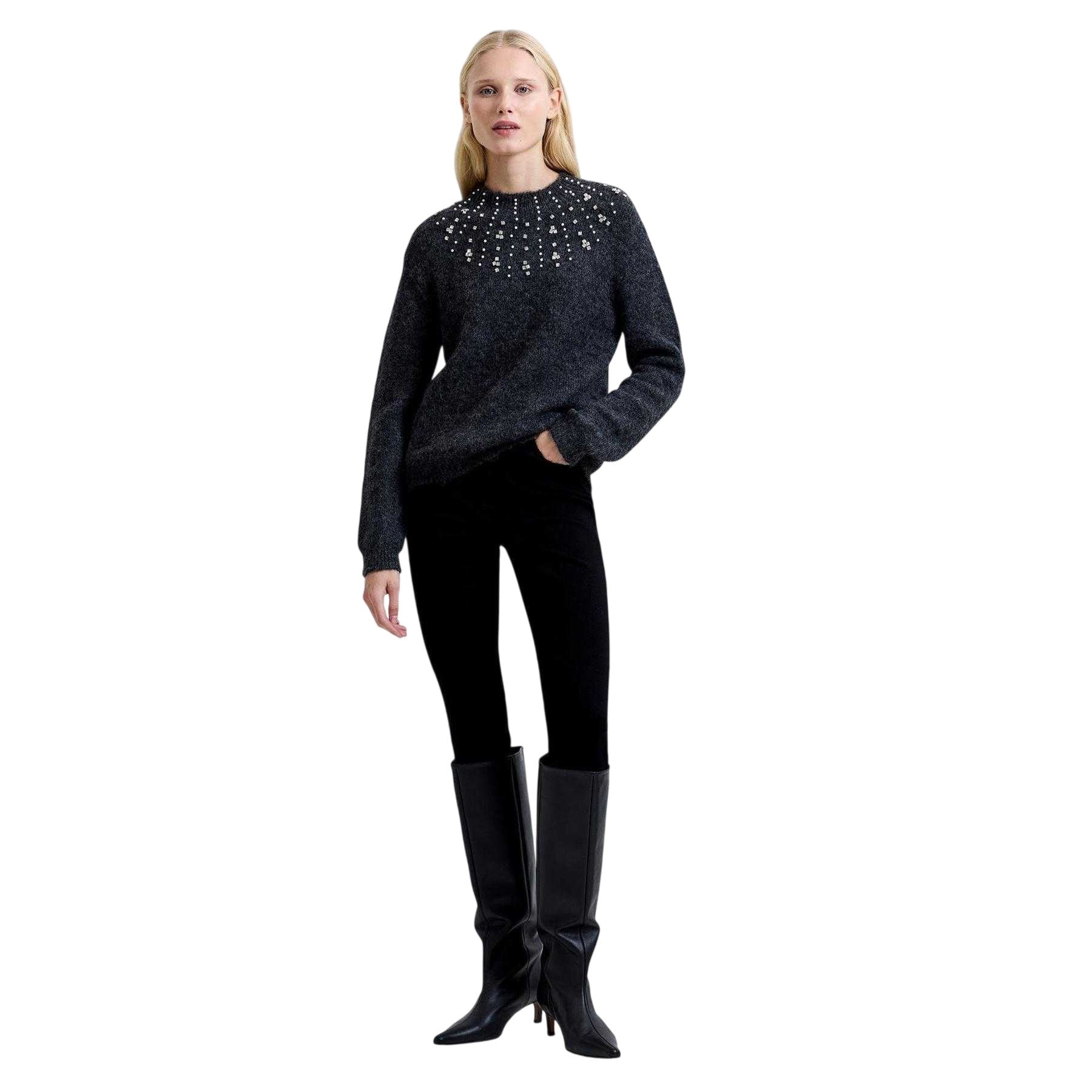 Grey - Pack Shot - French Connection Womens-Ladies Tatiana Pearl Knitted Jumper