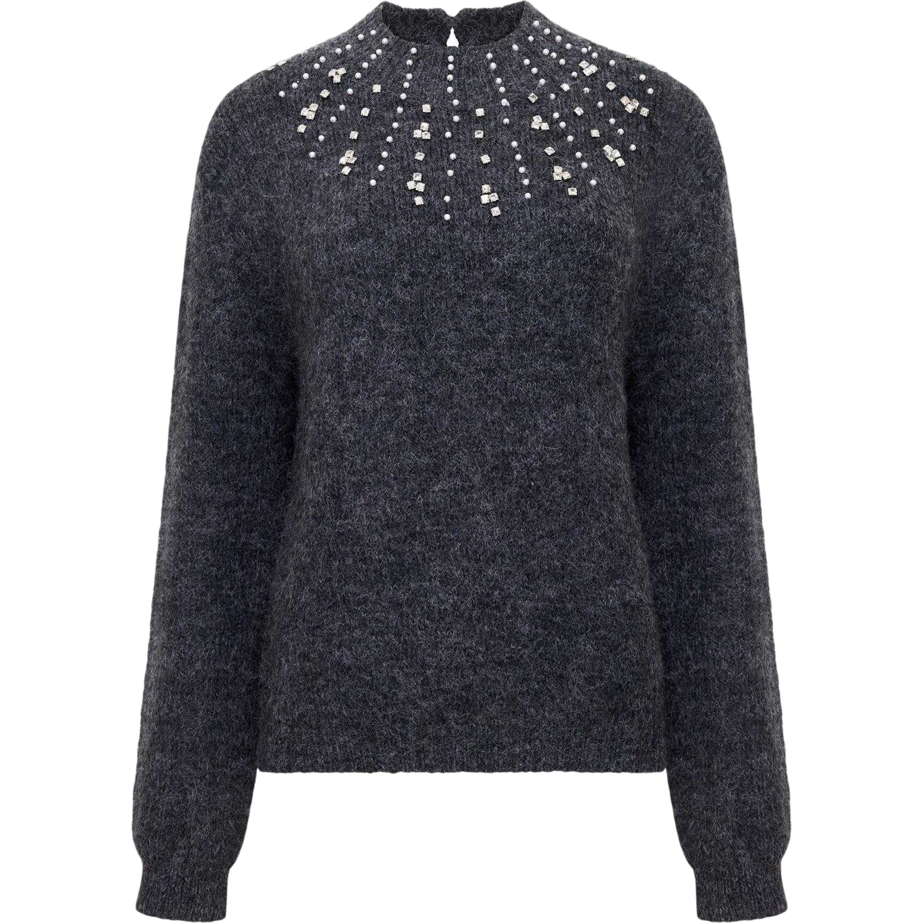 Grey - Front - French Connection Womens-Ladies Tatiana Pearl Knitted Jumper
