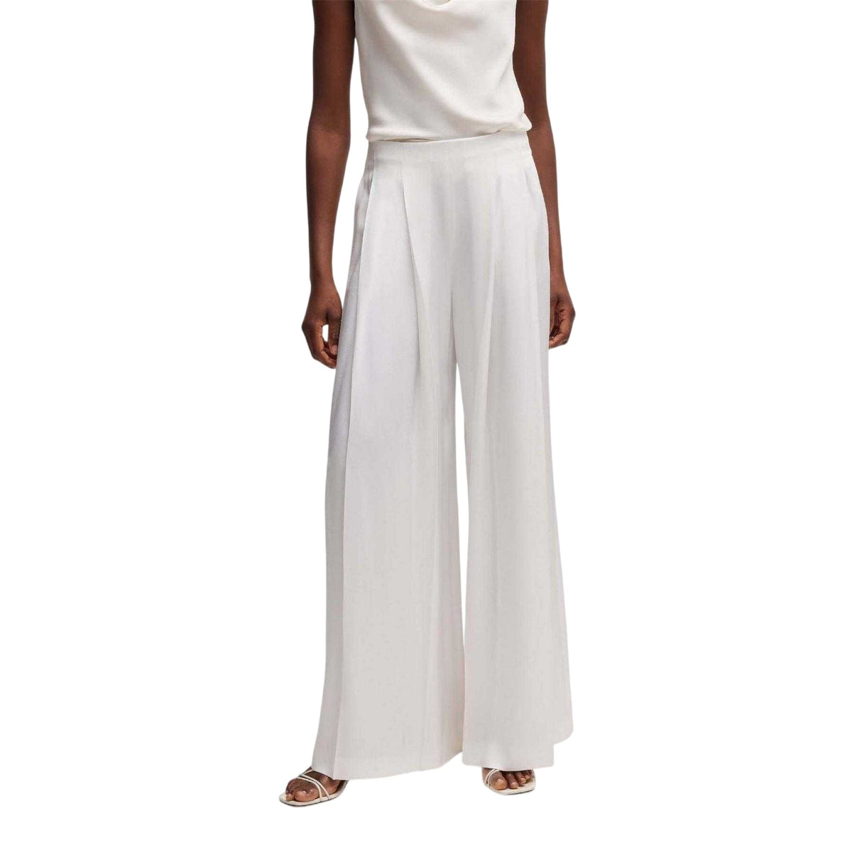 White - Lifestyle - Boss Womens-Ladies Tetosa Pleated Relaxed Fit Trousers