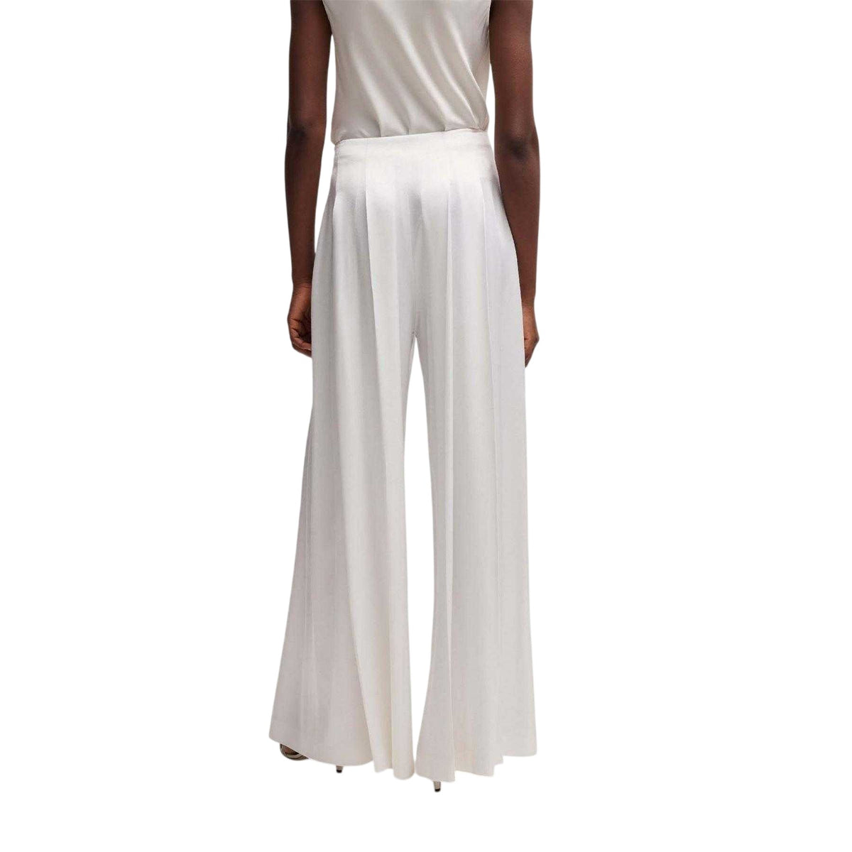White - Pack Shot - Boss Womens-Ladies Tetosa Pleated Relaxed Fit Trousers
