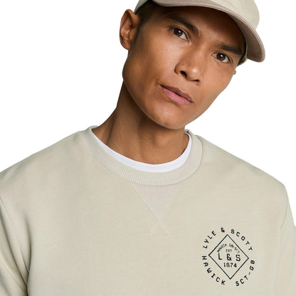 Cream - Side - Lyle & Scott Mens Stamp Crew Neck Sweatshirt